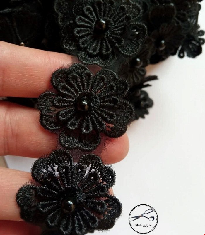 نوار گیپور گل برجسته مرواریددار