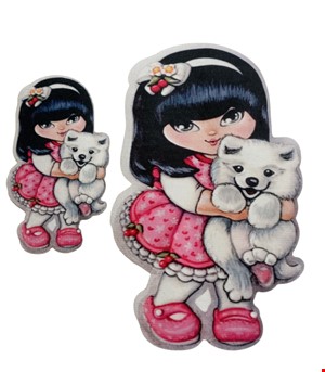 برچسب حرارتی پارچه ای طرح دختر باسگ سفید