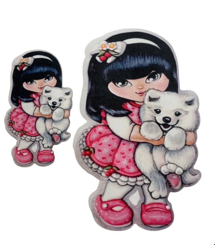 برچسب حرارتی پارچه ای طرح دختر باسگ سفید