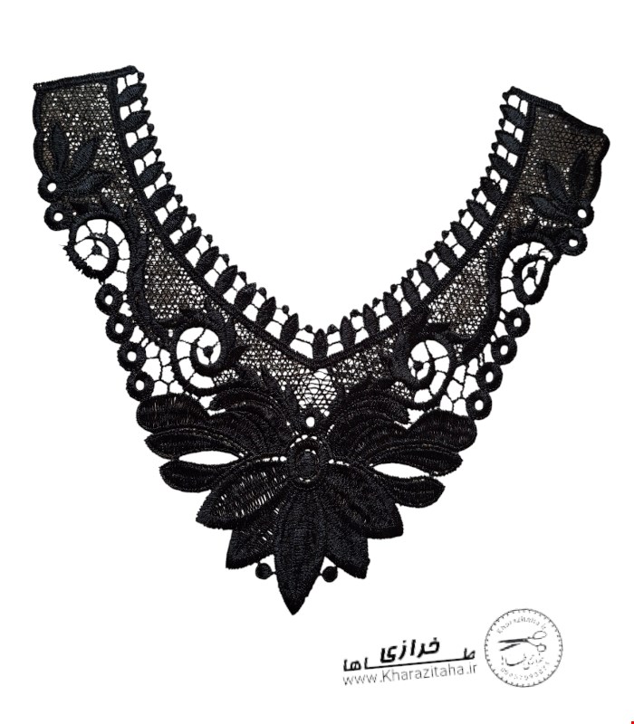 یقه گیپور تک گل مشکی